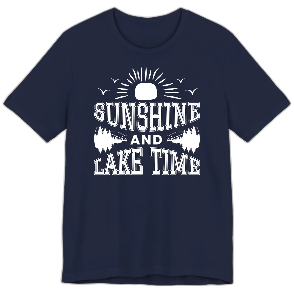 Sunshine And Lake Time Graphic Premium T-Shirt in Navy
