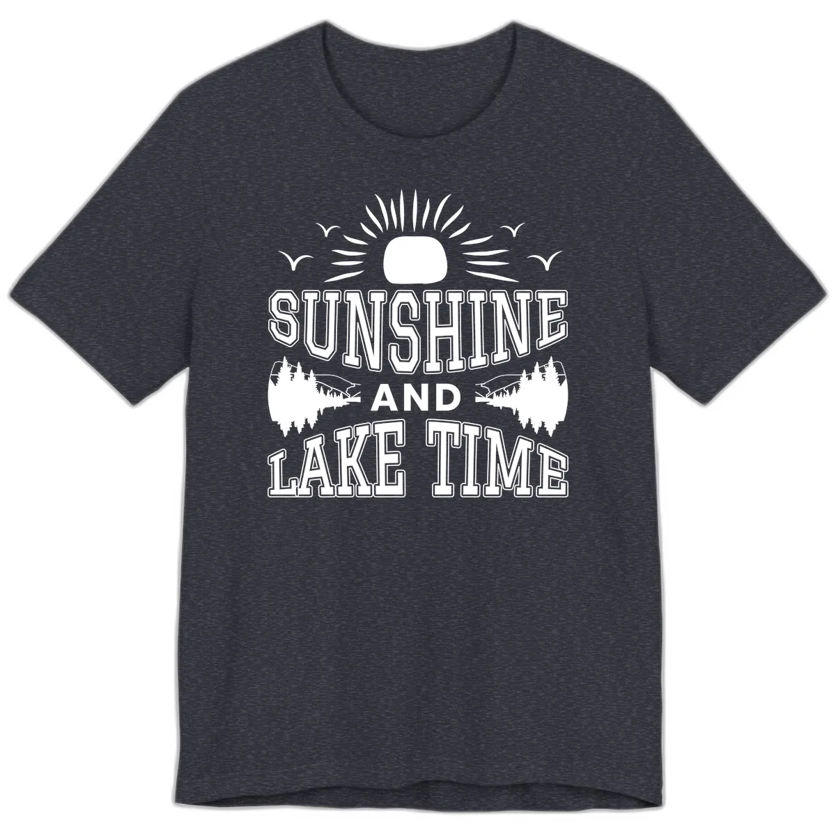 Sunshine And Lake Time Graphic Premium T-Shirt in Heather Navy