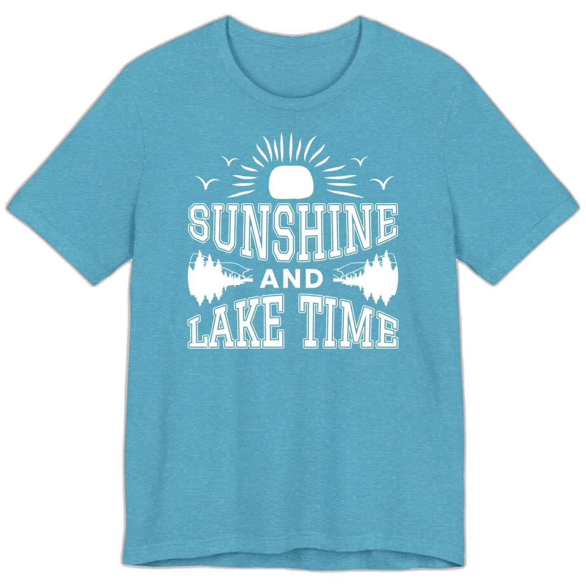 Sunshine And Lake Time Graphic Premium T-Shirt in Heather Aqua