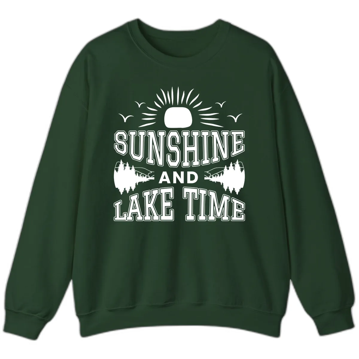 Sunshine And Lake Time Graphic Sweatshirt in Forest Green