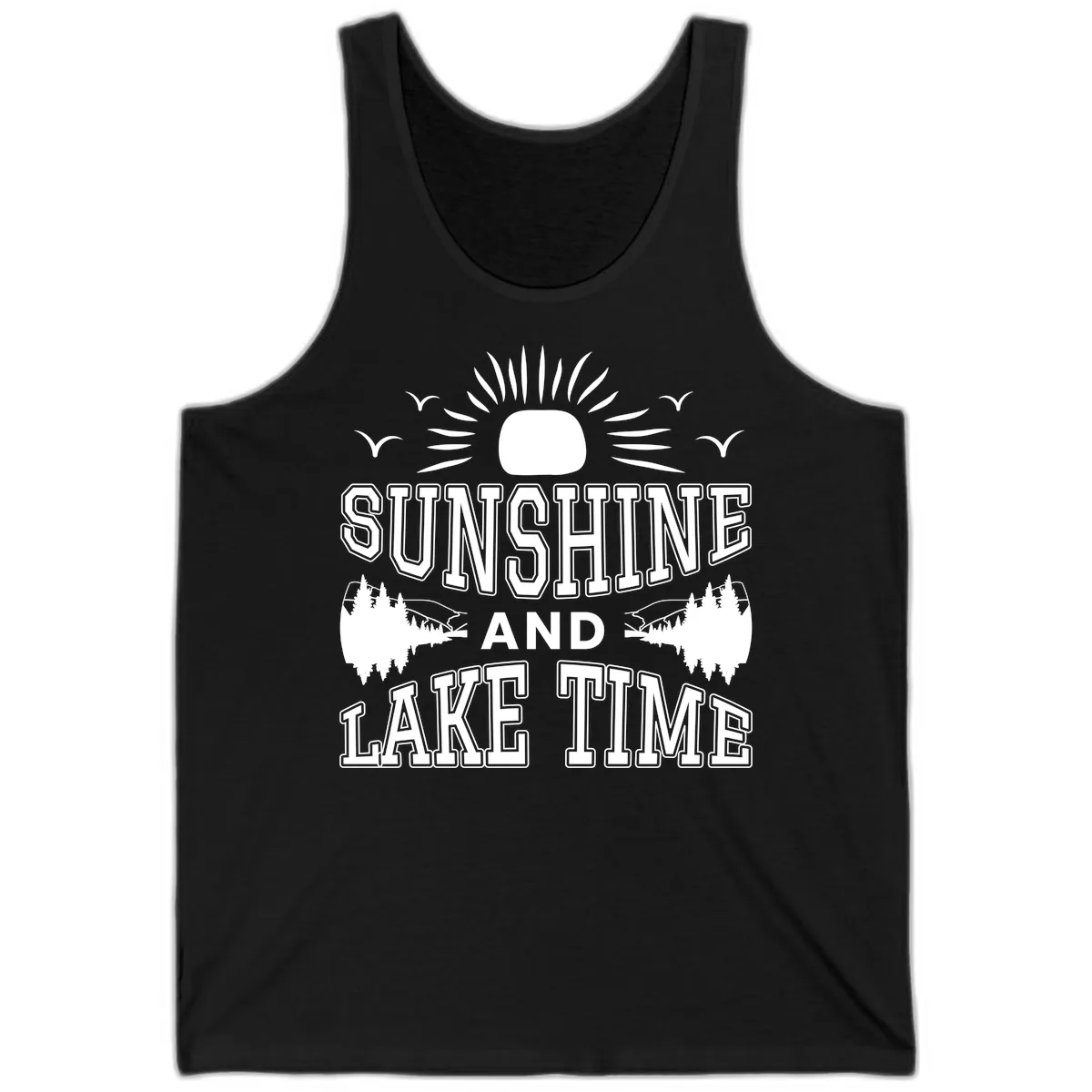 Sunshine And Lake Time Graphic Tank in Black
