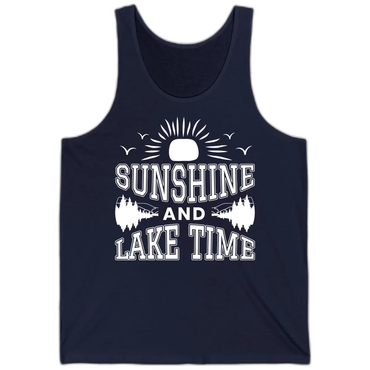 Sunshine And Lake Time Graphic Tank in Navy