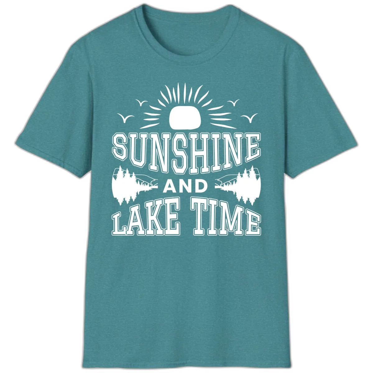 Sunshine And Lake Time Graphic T-Shirt in Heather Galapagos Blue