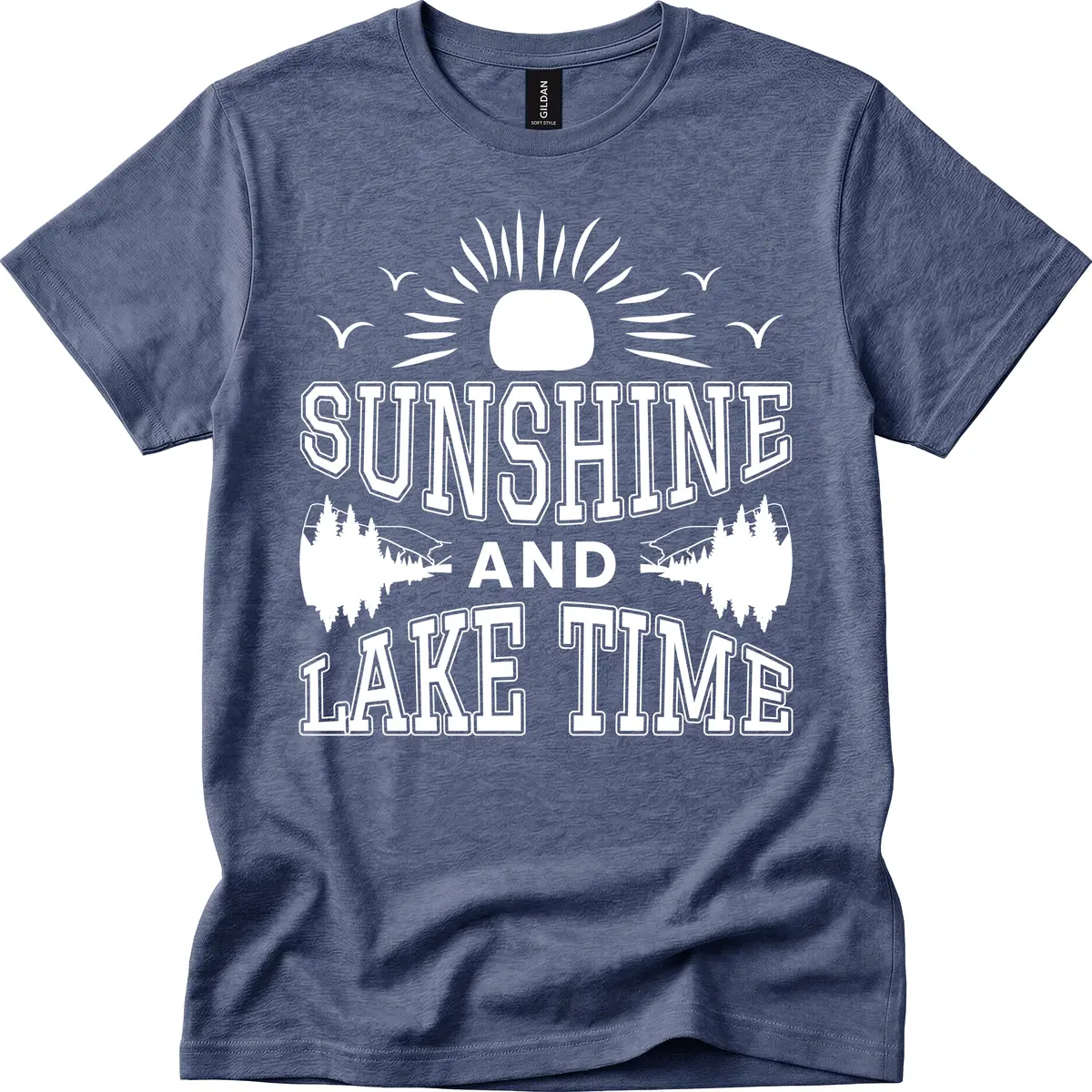 Sunshine And Lake Time Graphic T-Shirt in Heather Navy