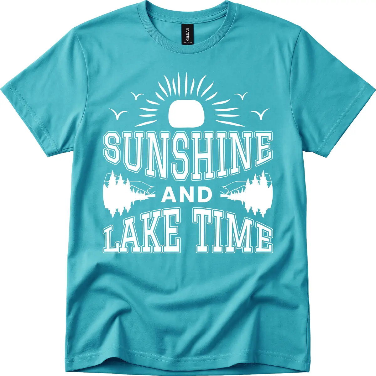 Sunshine And Lake Time Graphic T-Shirt in Tropical Blue