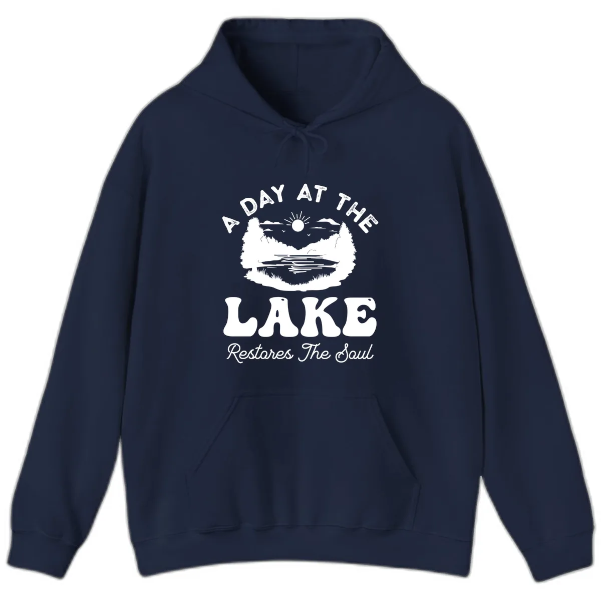 A Day At The Lake Restores The Soul Hoodie in Navy