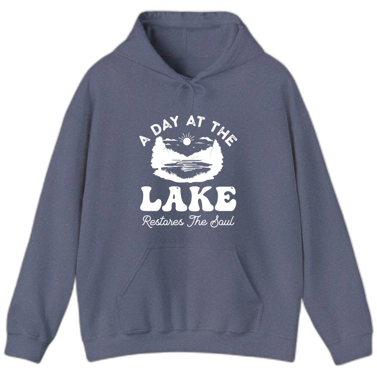 A Day At The Lake Restores The Soul Hoodie in Heather Navy