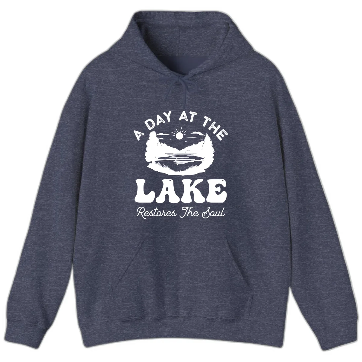 A Day At The Lake Restores The Soul Hoodie in Heather Sport Dark Navy