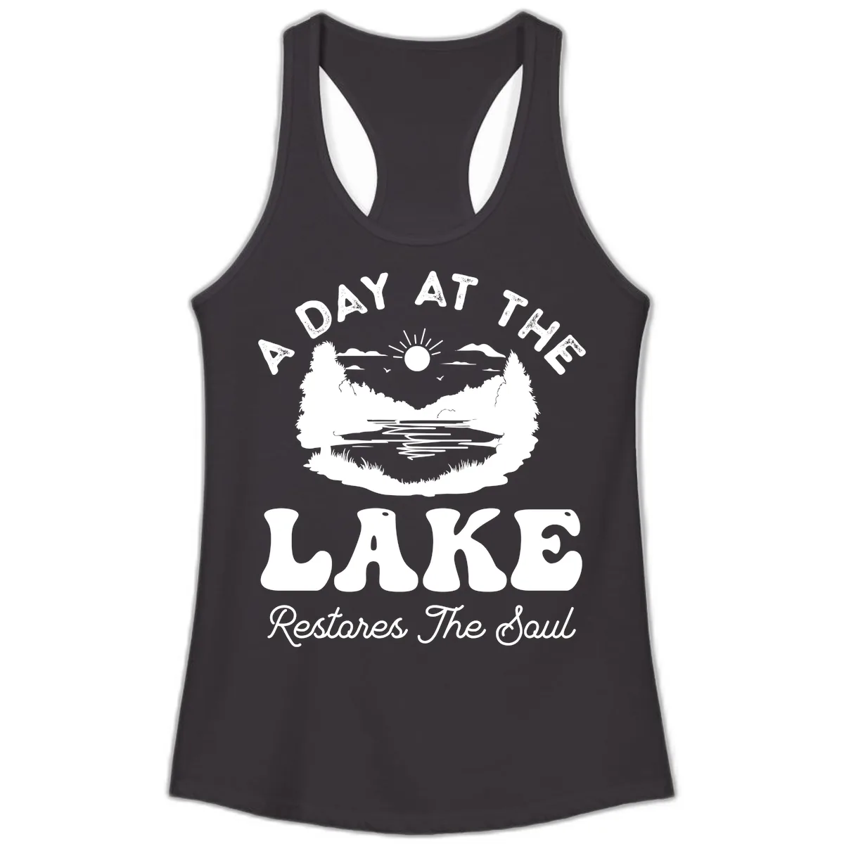 A Day At The Lake Restores The Soul Ladies Tank in Black