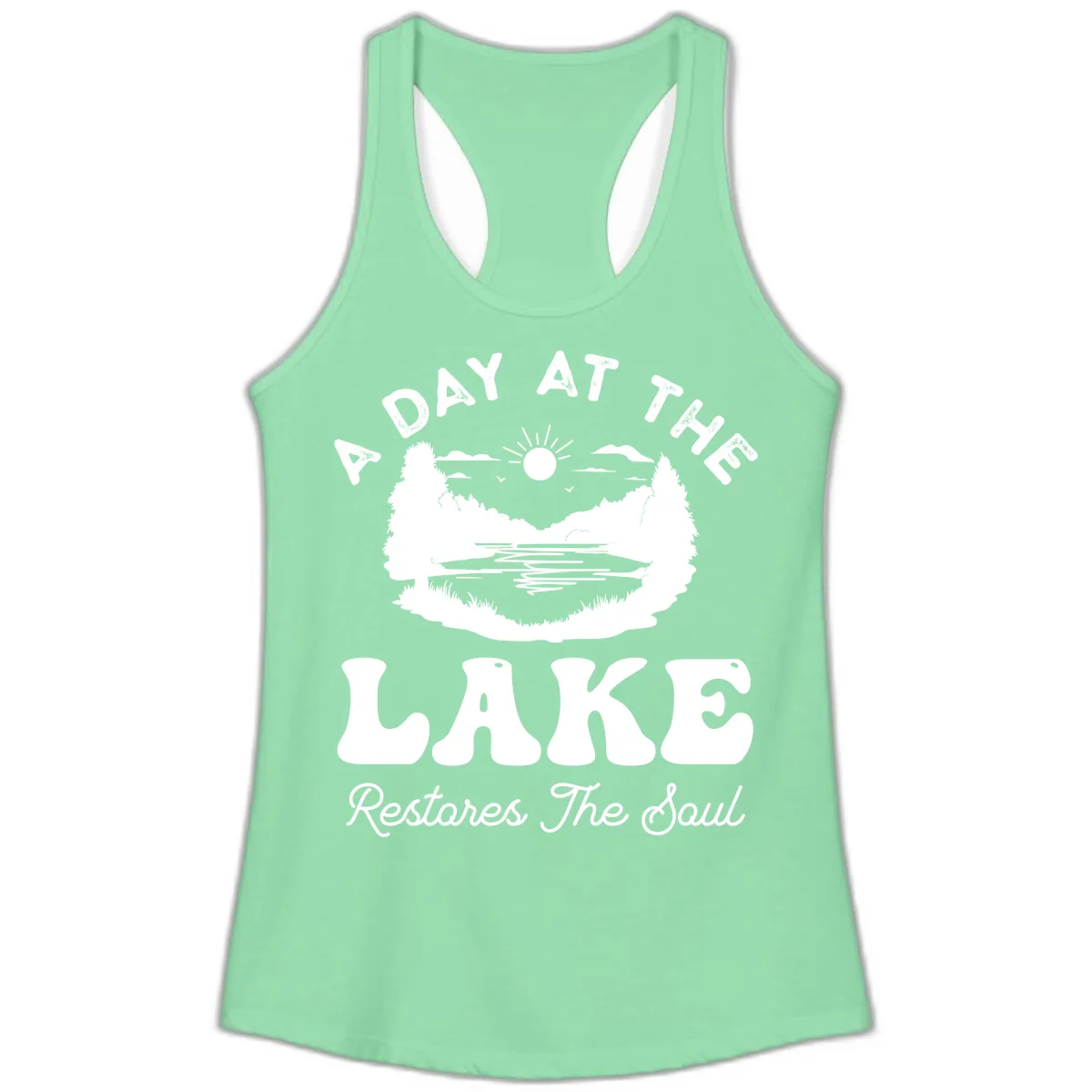 A Day At The Lake Restores The Soul Ladies Tank in Solid Mint