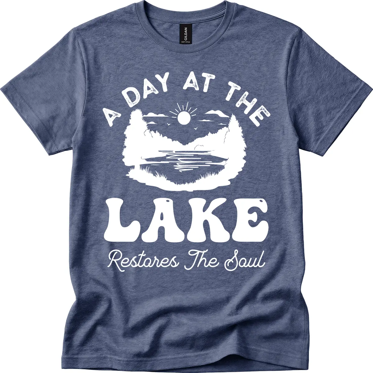 A Day At The Lake Restores The Soul T-Shirt in Heather Navy