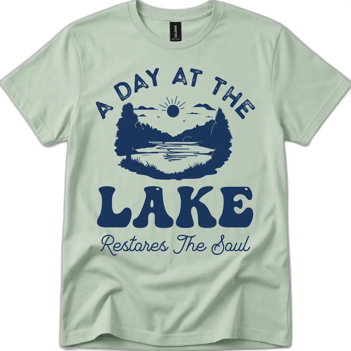 A Day At The Lake Restores The Soul T-Shirt in Sage