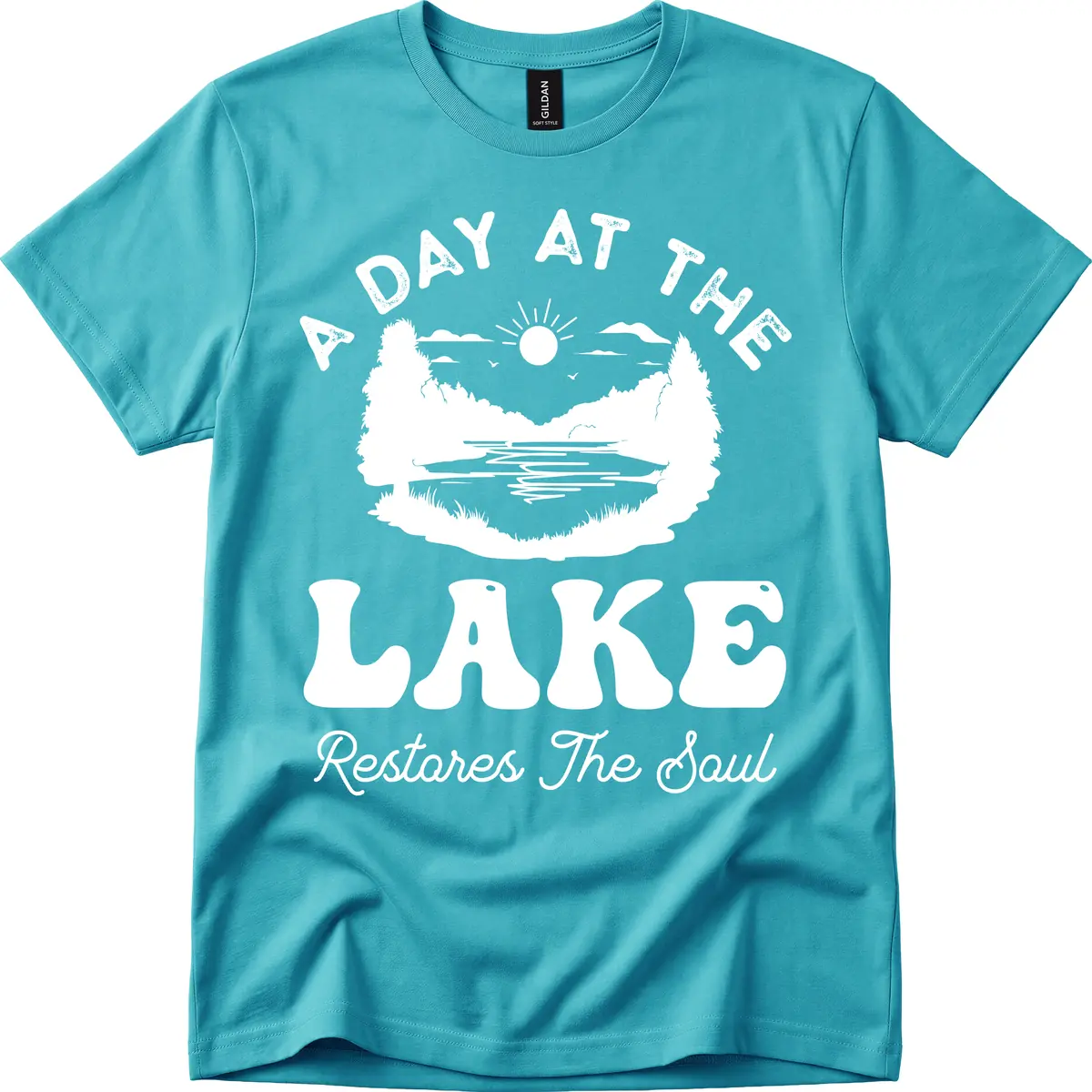 A Day At The Lake Restores The Soul T-Shirt in Tropical Blue