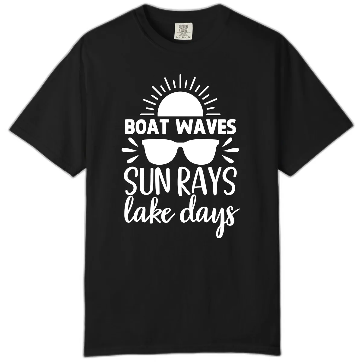 Boat Waves Sun Rays Lake Days Comfort Color in Black