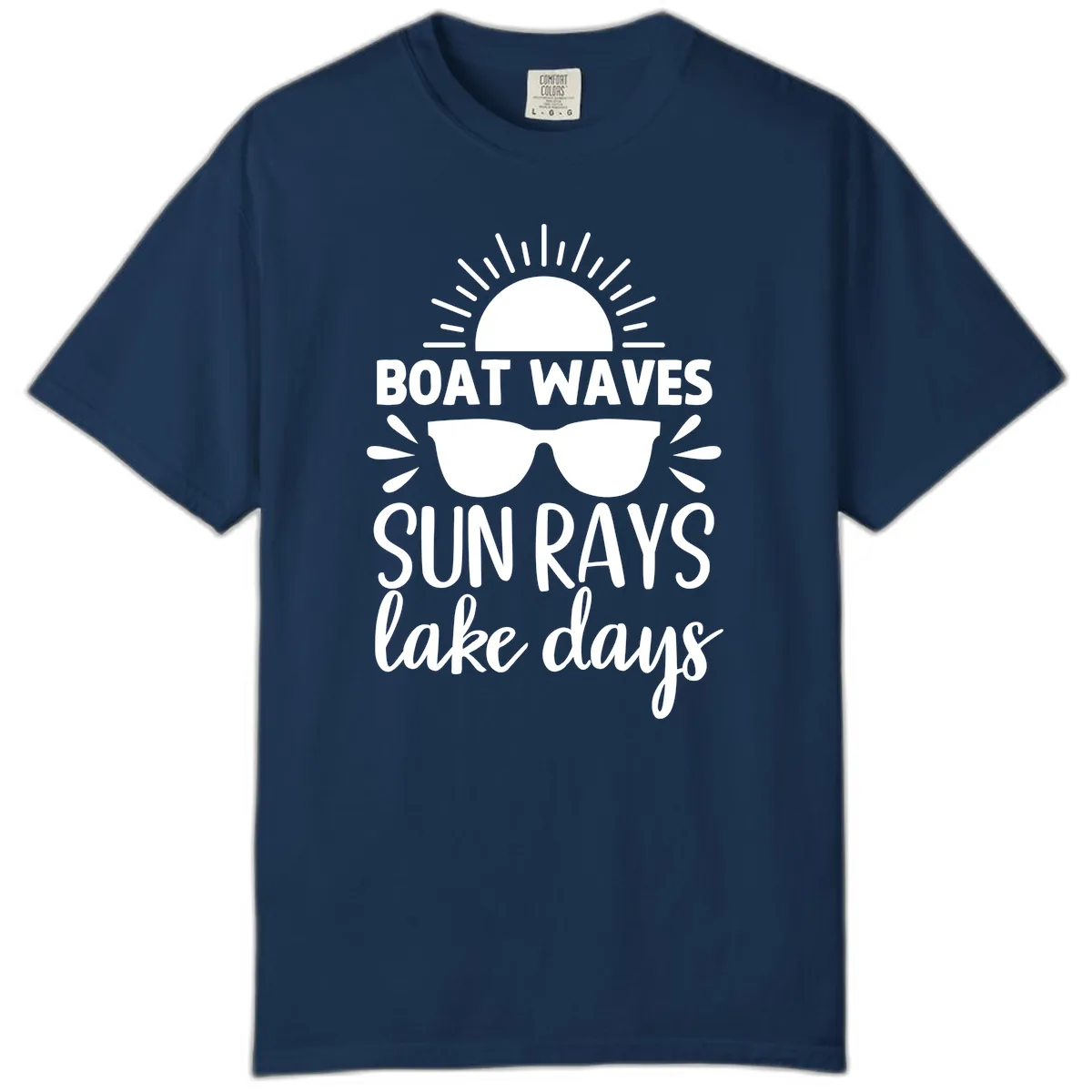 Boat Waves Sun Rays Lake Days Comfort Color in Navy