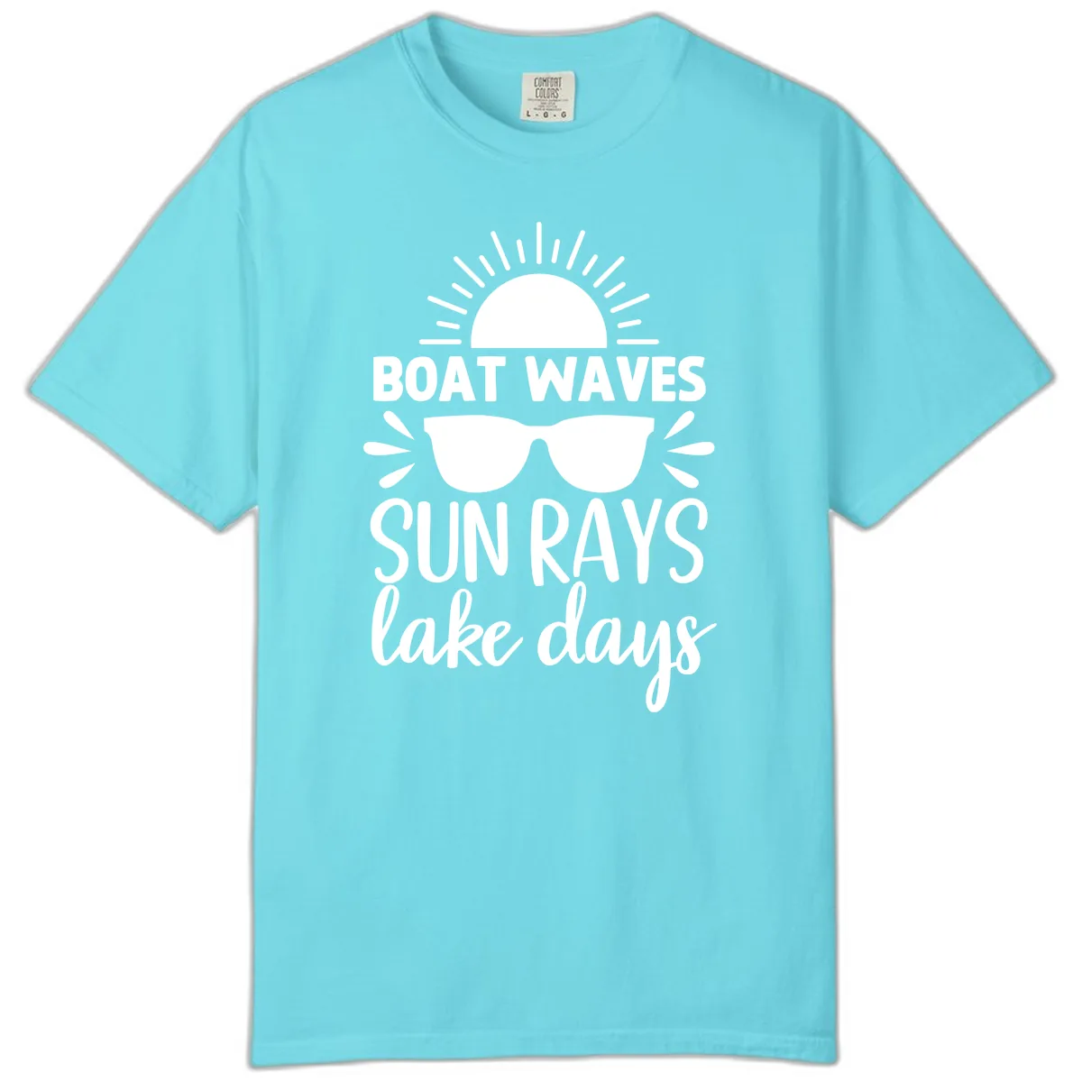 Boat Waves Sun Rays Lake Days Comfort Color in Lagoon Blue
