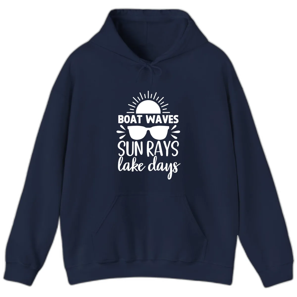 Boat Waves Sun Rays Lake Days Hoodie in Navy