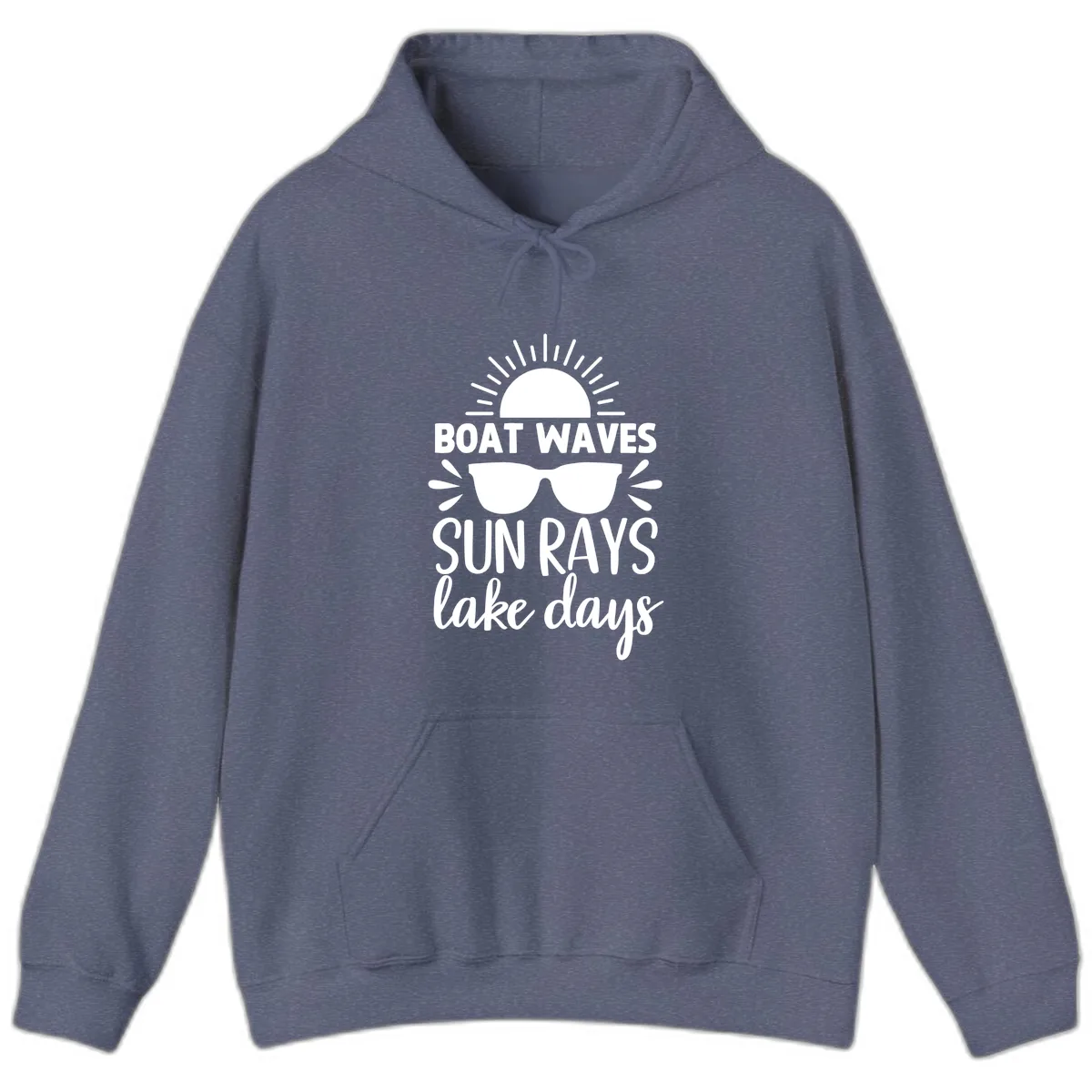Boat Waves Sun Rays Lake Days Hoodie in Heather Navy