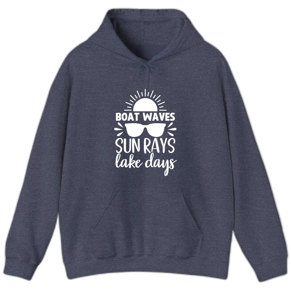 Boat Waves Sun Rays Lake Days Hoodie in Heather Sport Dark Navy