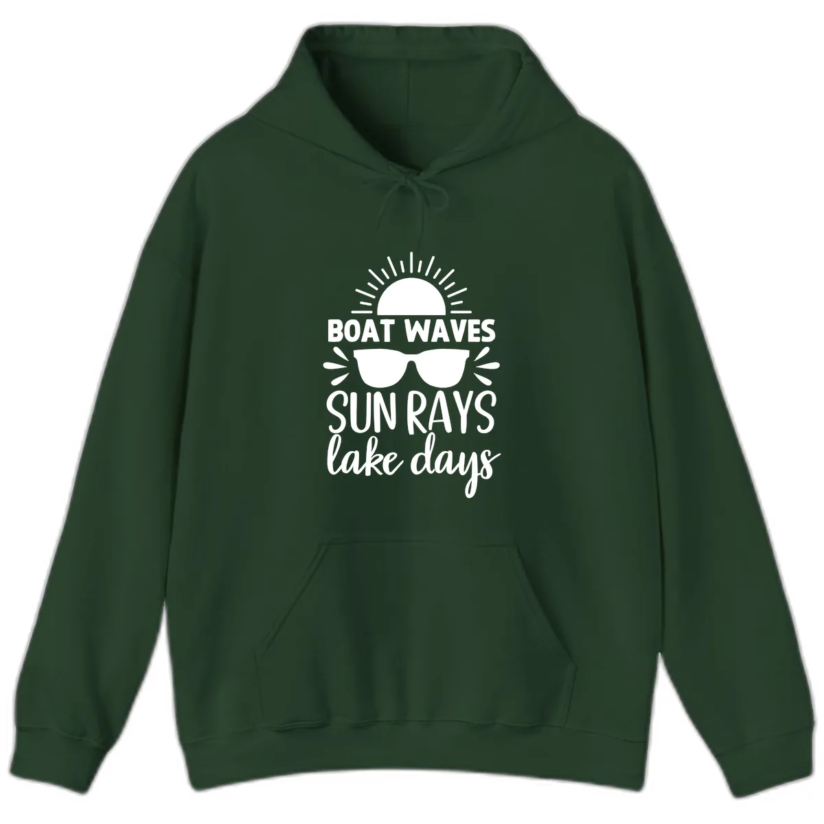 Boat Waves Sun Rays Lake Days Hoodie in Forest Green