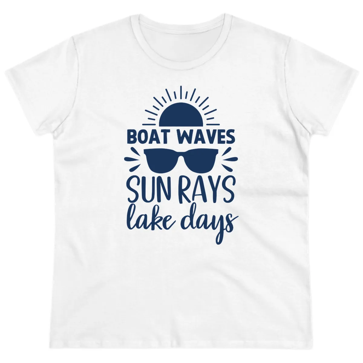 Boat Waves Sun Rays Lake Days Ladies Tee in White