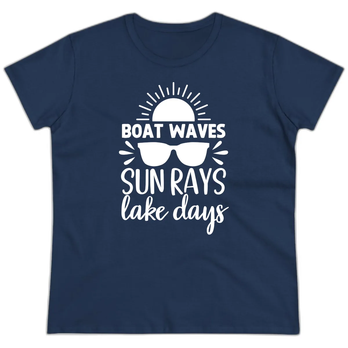 Boat Waves Sun Rays Lake Days Ladies Tee in Navy