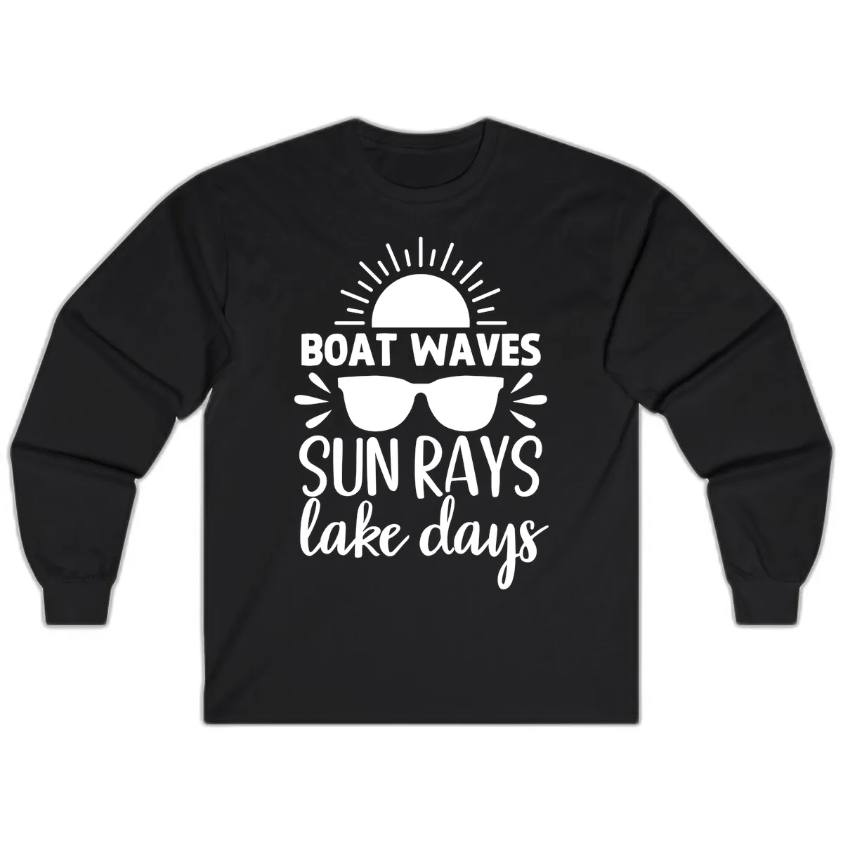 Boat Waves Sun Rays Lake Days Long Sleeve in Black