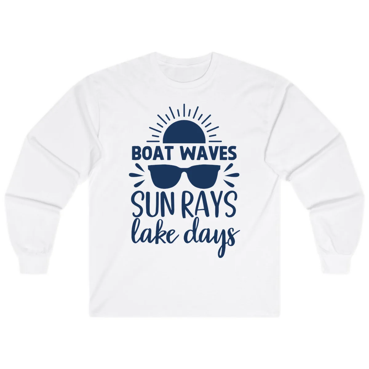 Boat Waves Sun Rays Lake Days Long Sleeve in White