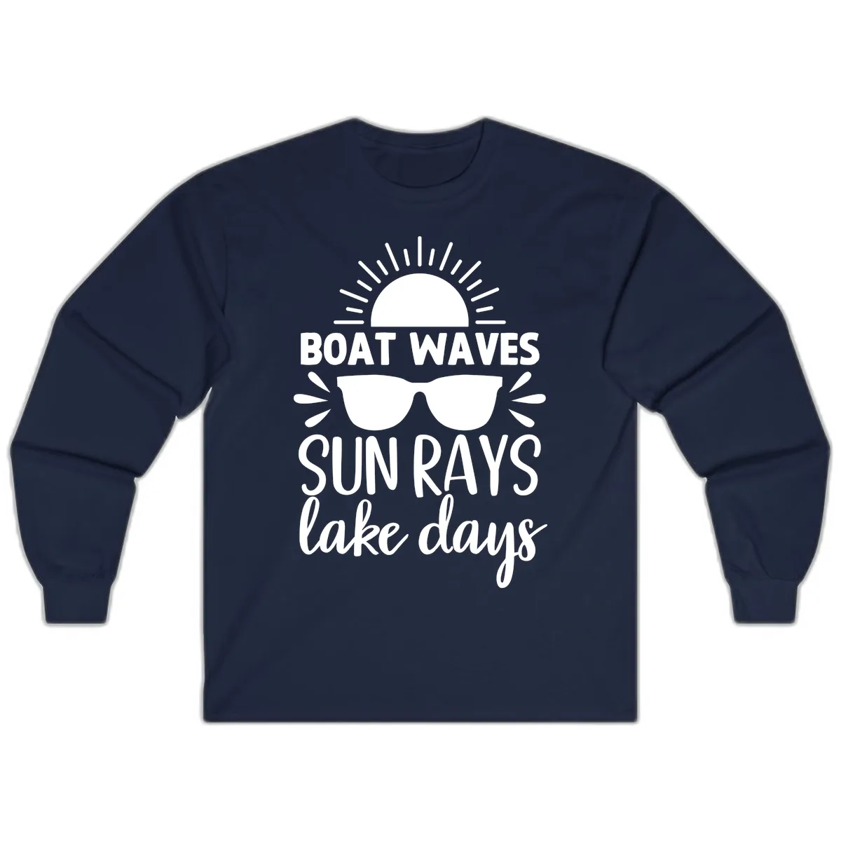 Boat Waves Sun Rays Lake Days Long Sleeve in Navy