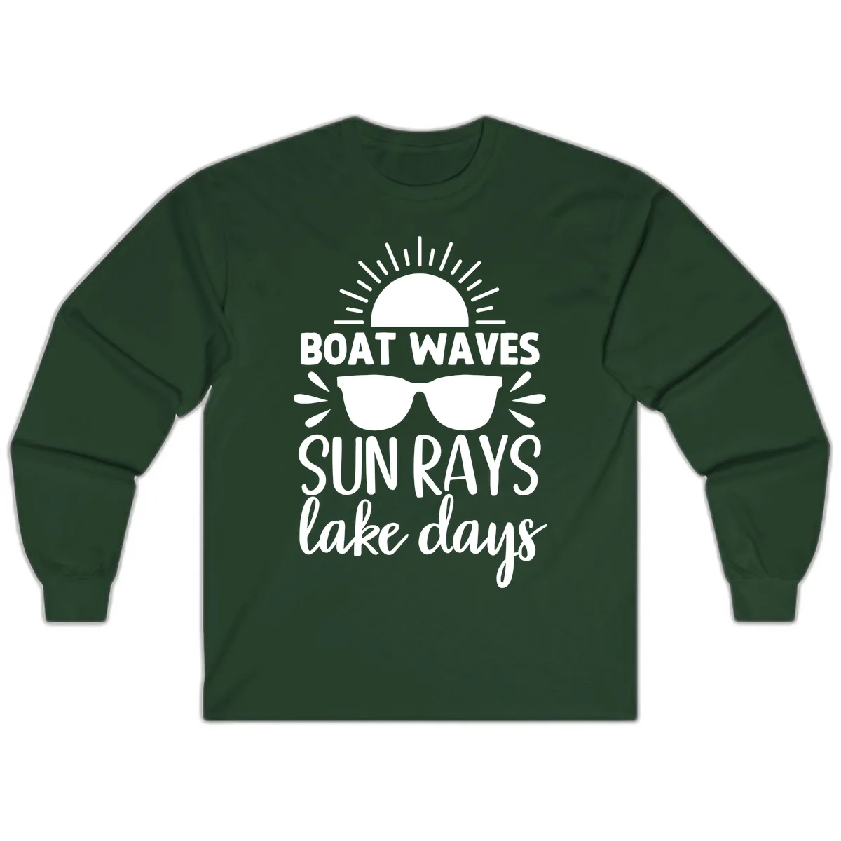 Boat Waves Sun Rays Lake Days Long Sleeve in Forest Green