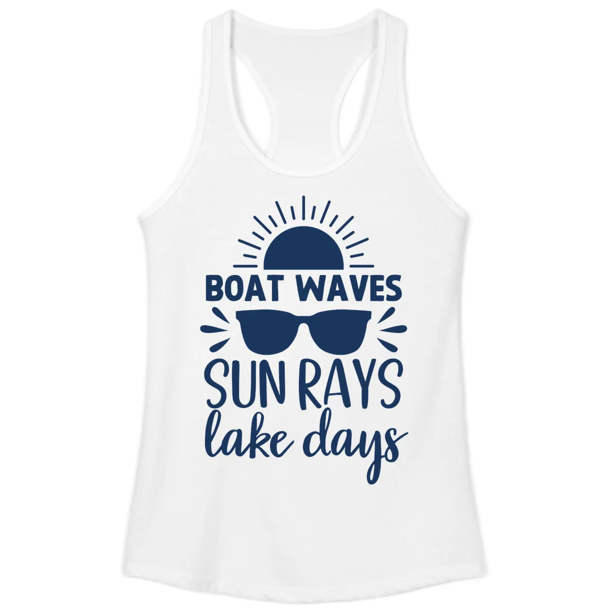 Boat Waves Sun Rays Lake Days Ladies Tank in White