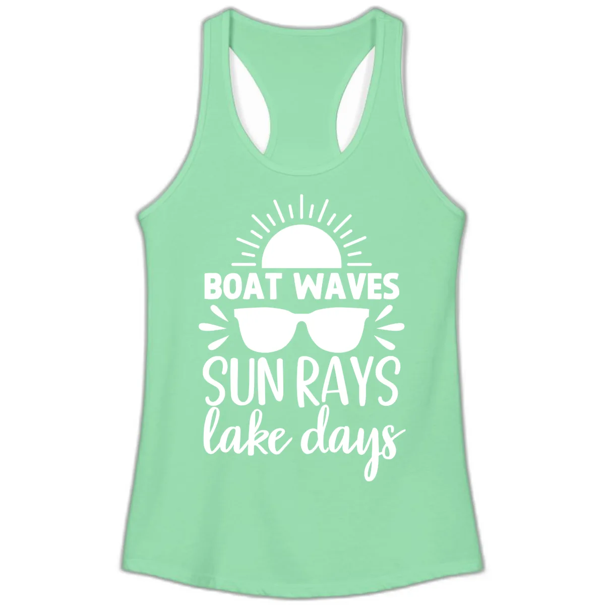 Boat Waves Sun Rays Lake Days Ladies Tank in Solid Mint