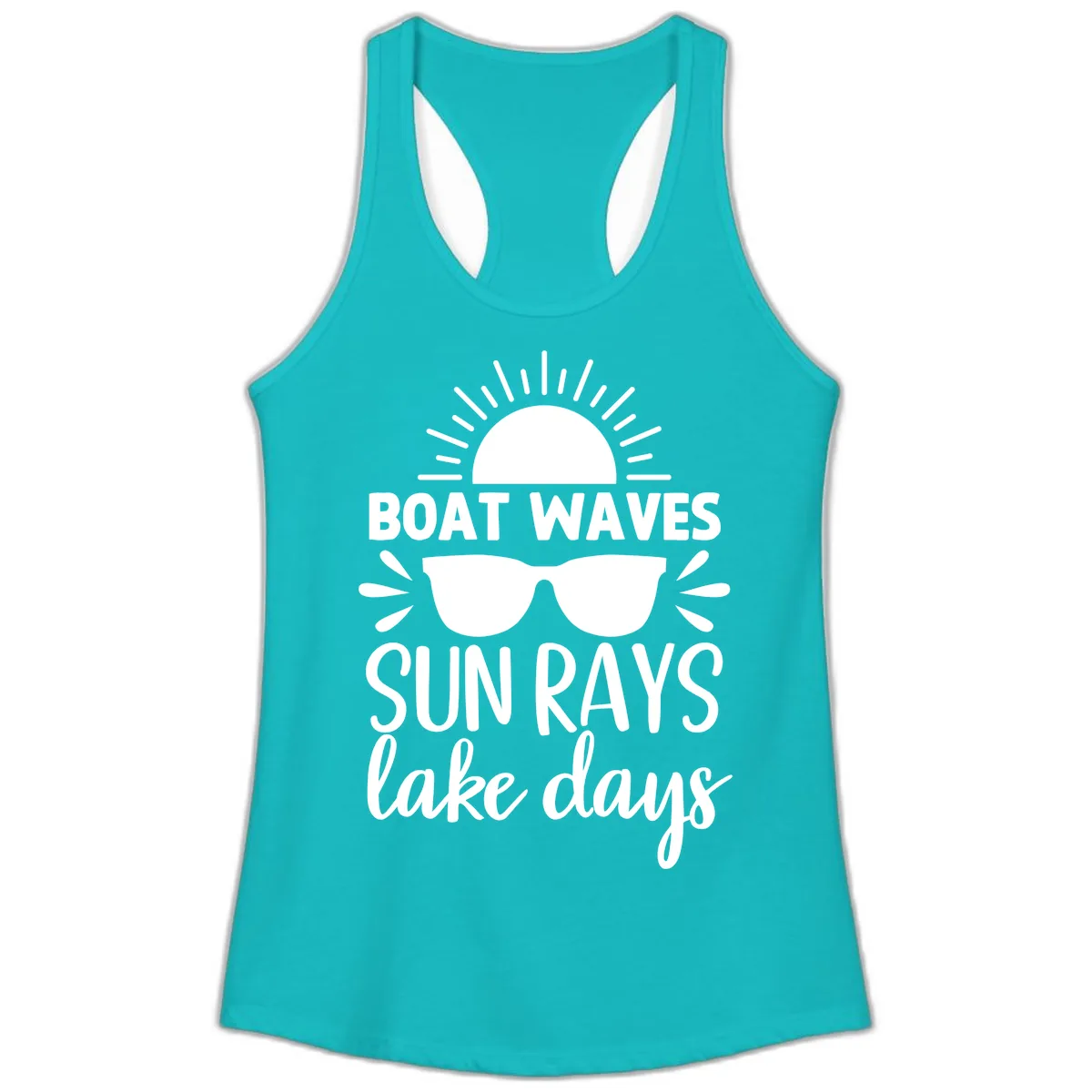 Boat Waves Sun Rays Lake Days Ladies Tank in Tahiti Blue