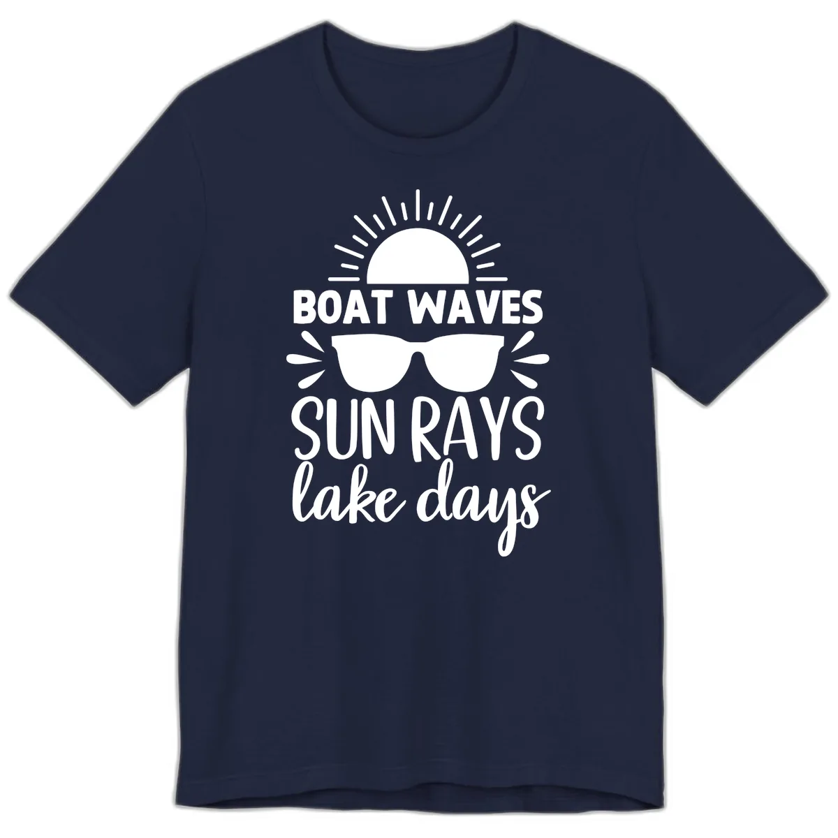 Boat Waves Sun Rays Lake Days Premium T-Shirt in Navy
