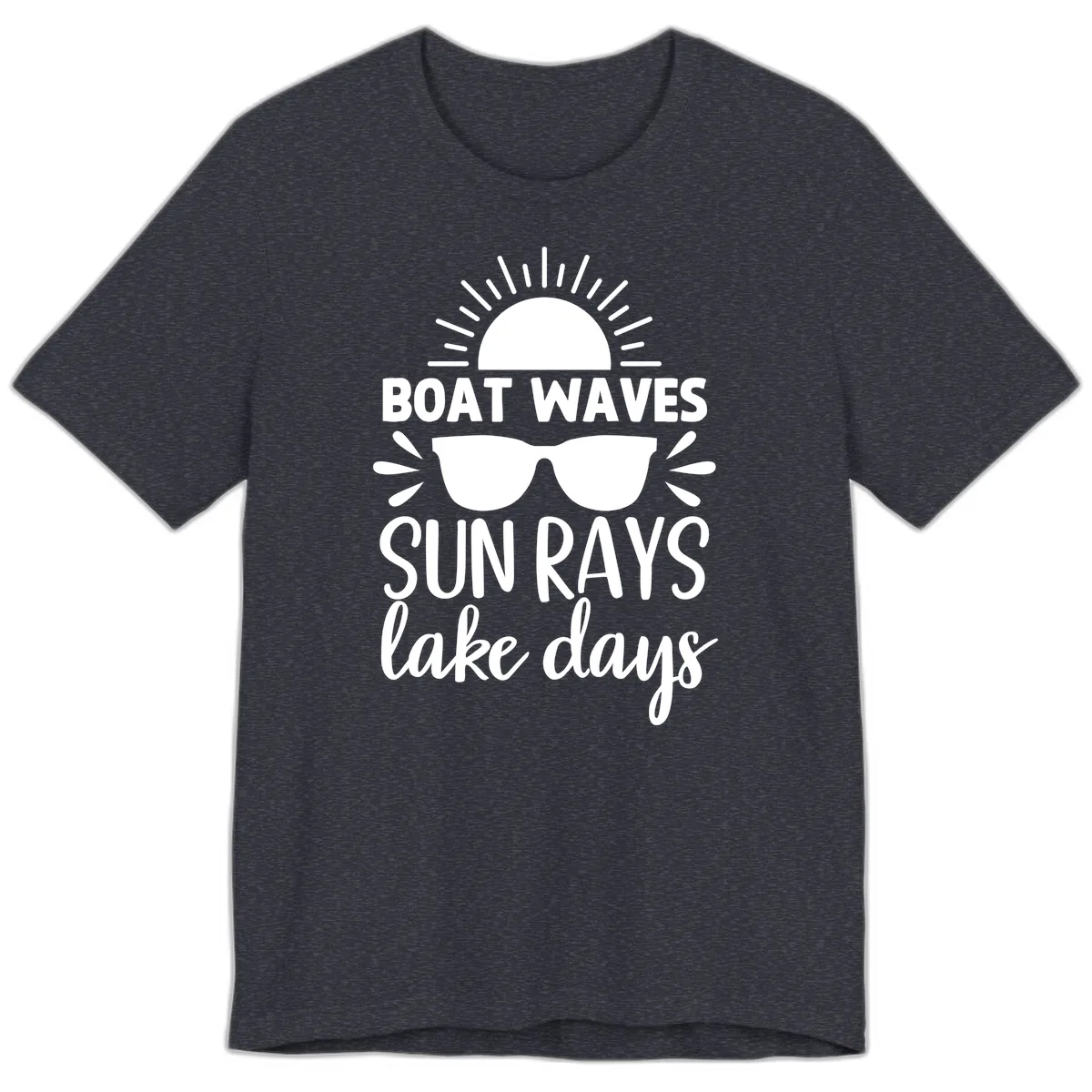 Boat Waves Sun Rays Lake Days Premium T-Shirt in Heather Navy