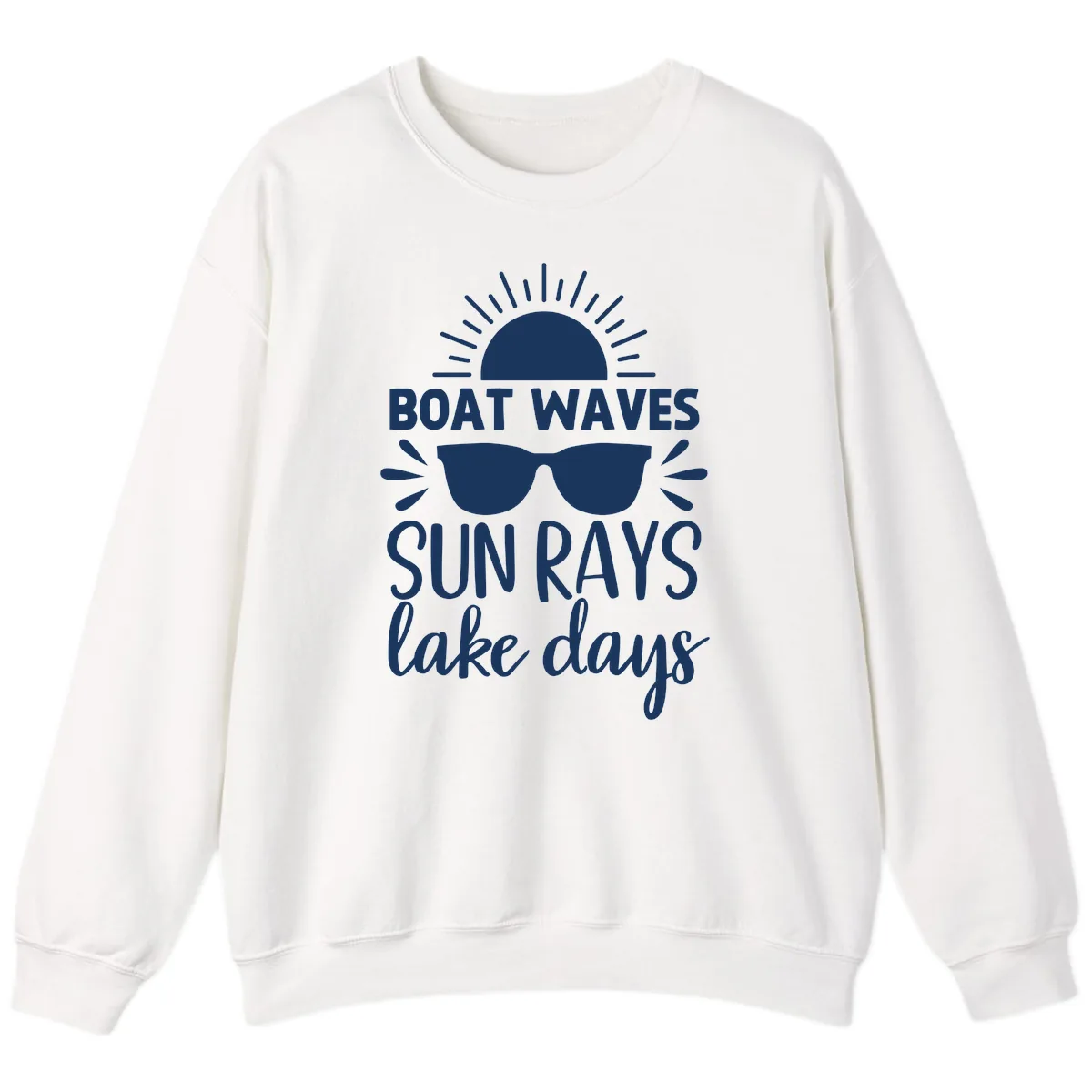 Boat Waves Sun Rays Lake Days Sweatshirt in White