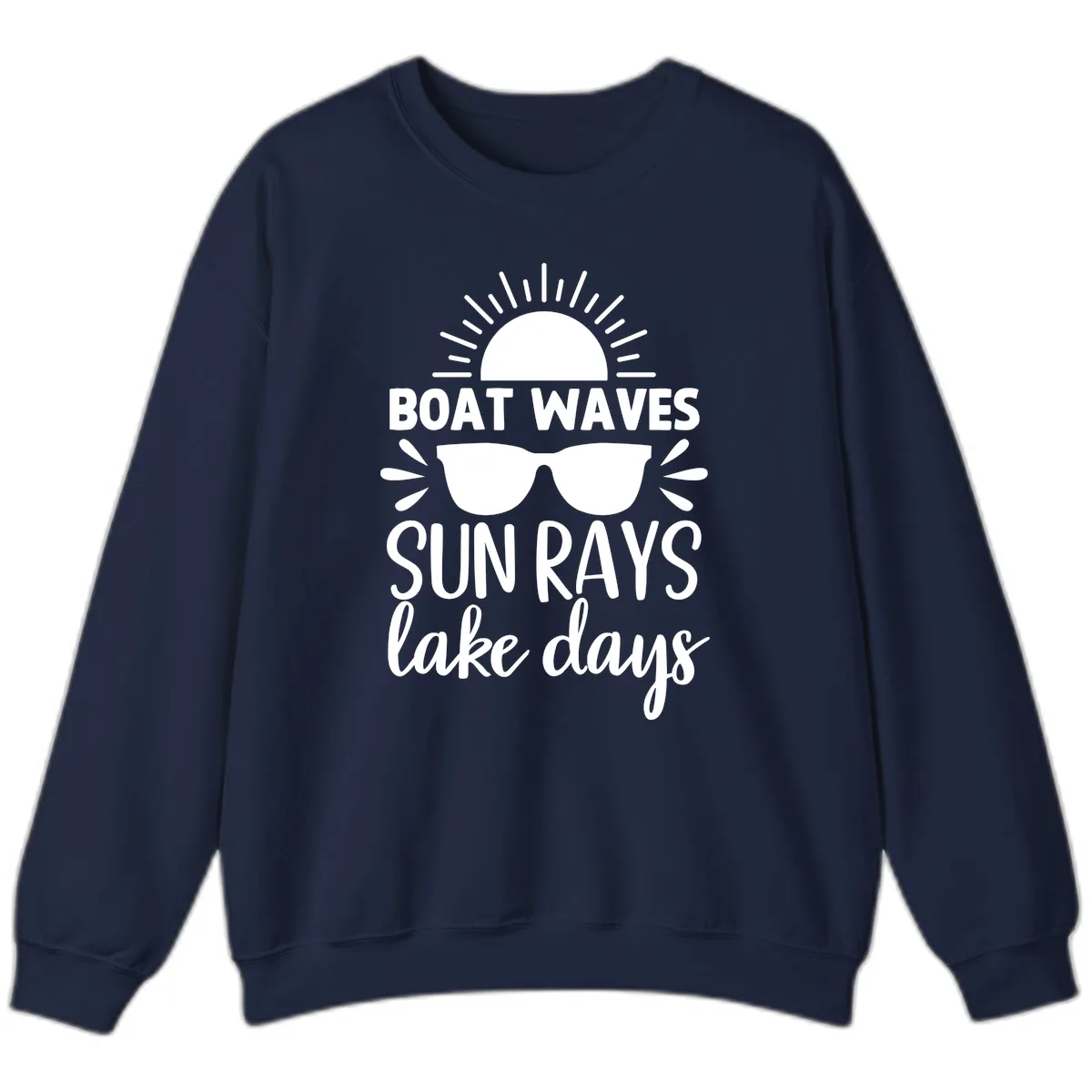 Boat Waves Sun Rays Lake Days Sweatshirt in Navy