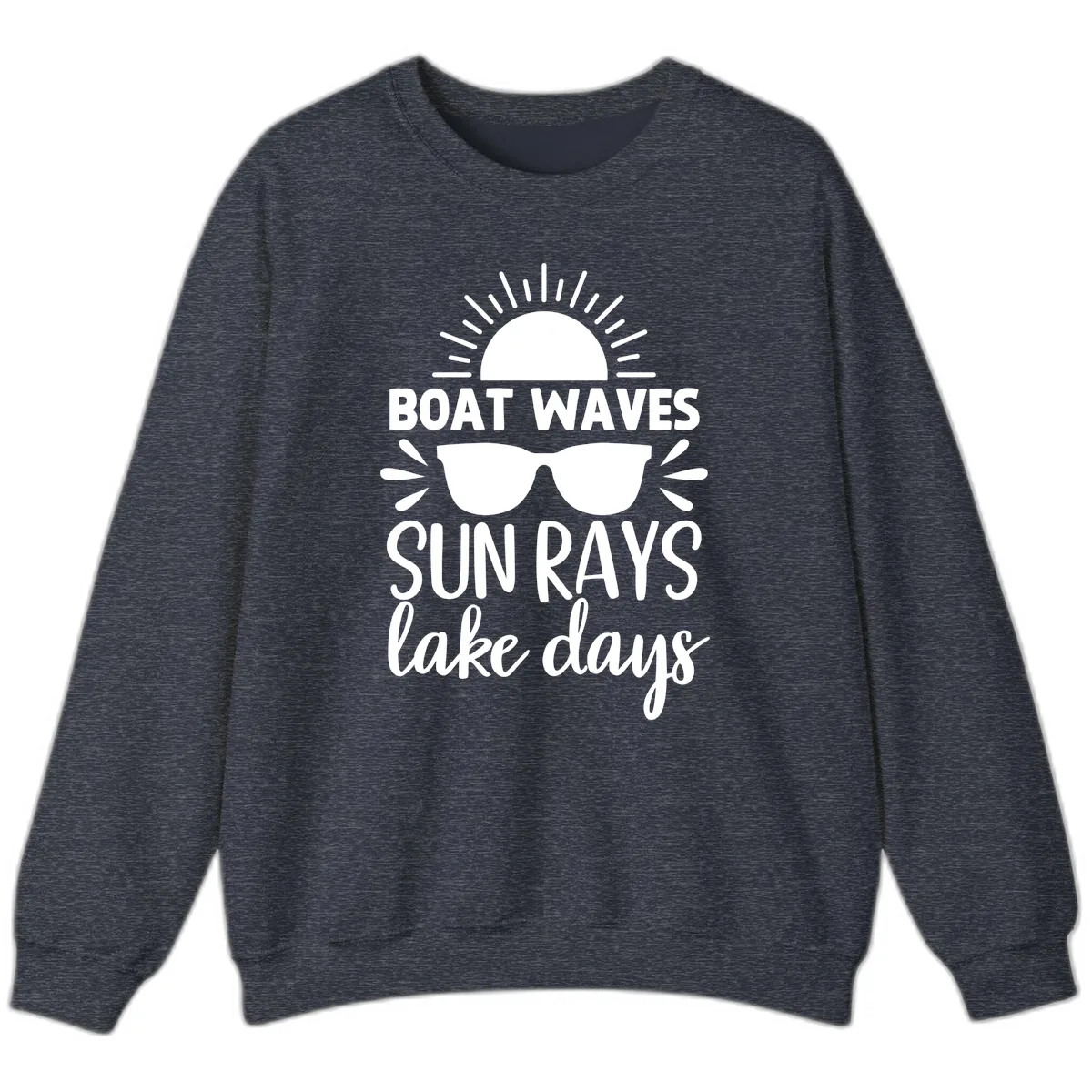 Boat Waves Sun Rays Lake Days Sweatshirt in Heather Sport Dark Navy