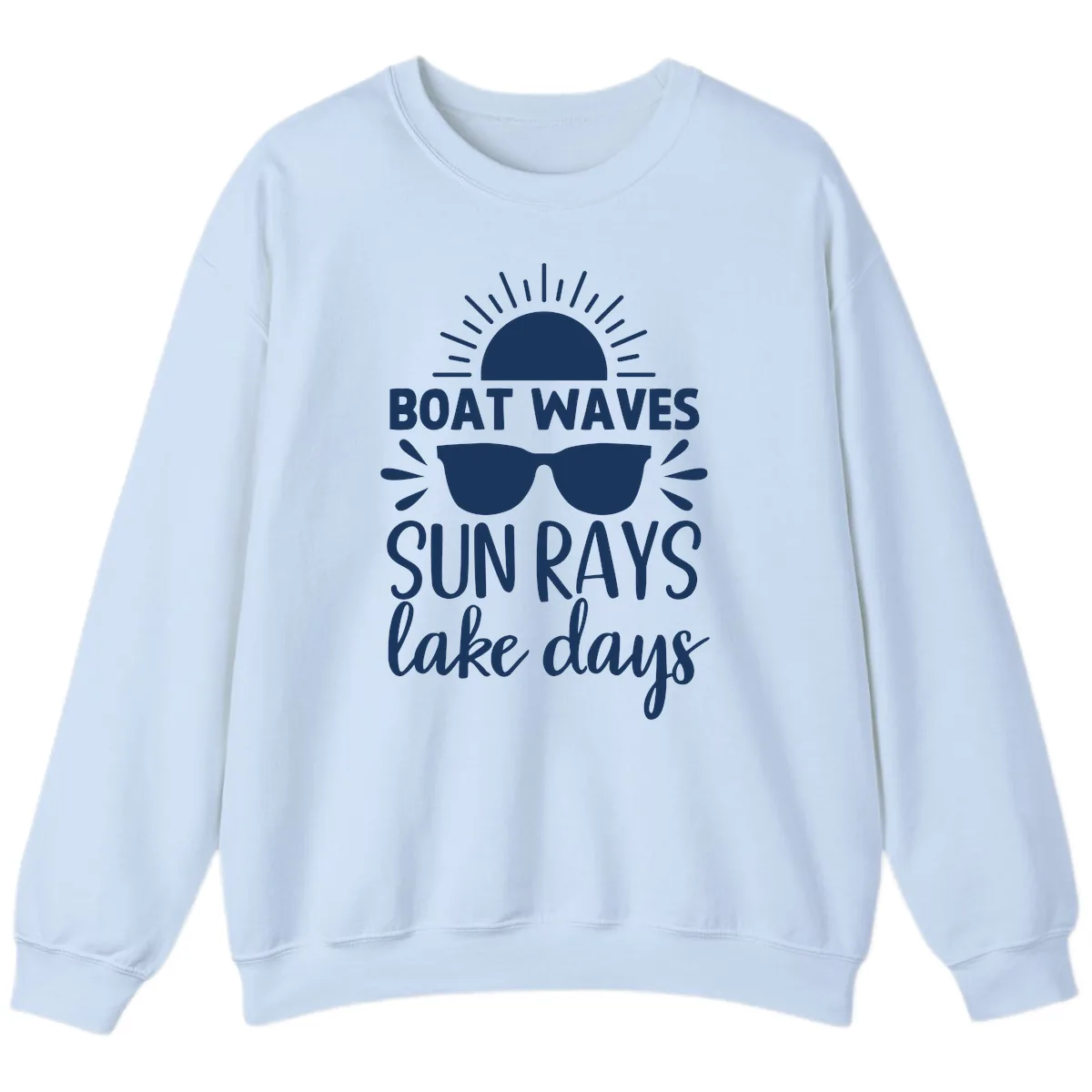 Boat Waves Sun Rays Lake Days Sweatshirt in Light Blue