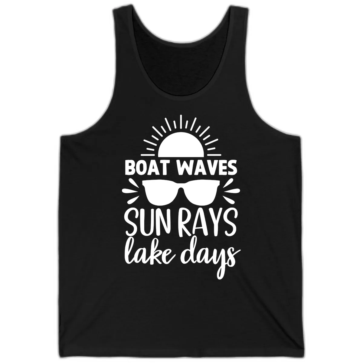 Boat Waves Sun Rays Lake Days Tank in Black