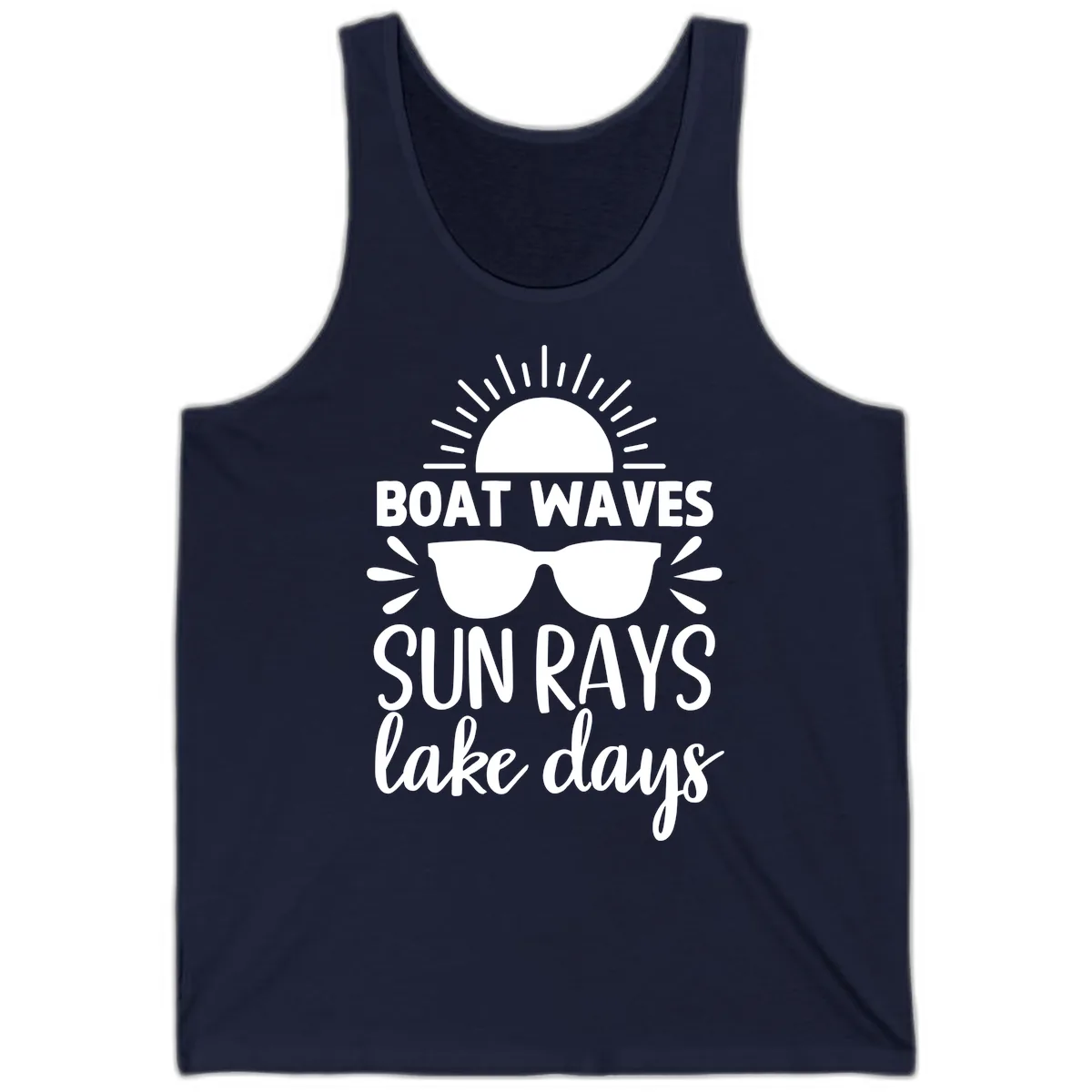 Boat Waves Sun Rays Lake Days Tank in Navy