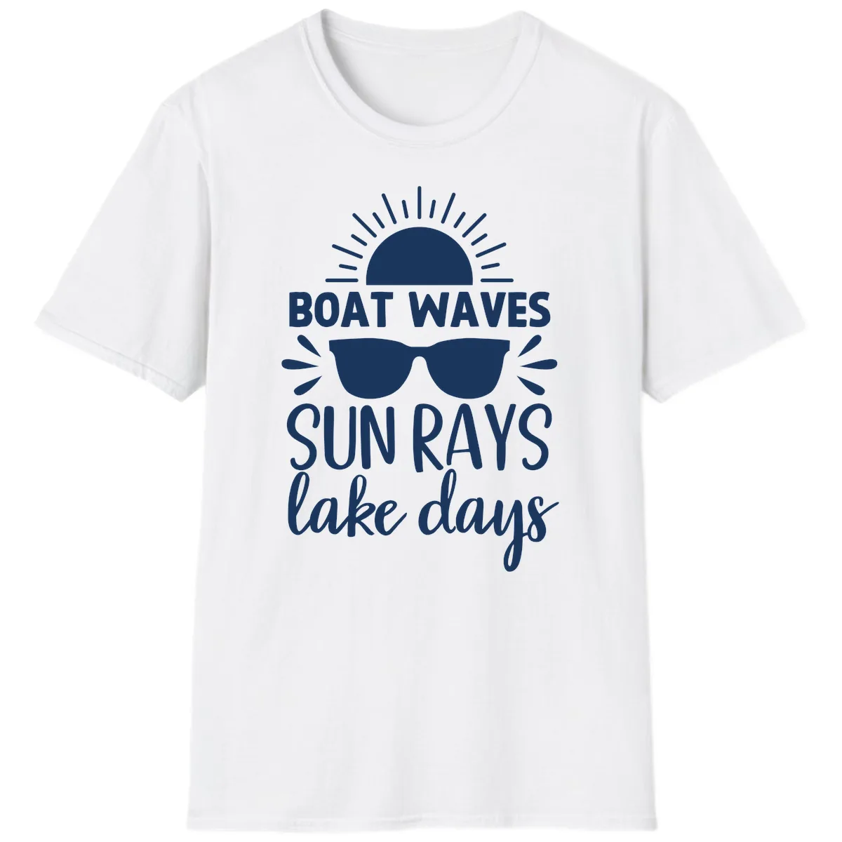 Boat Waves Sun Rays Lake Days T-Shirt in White
