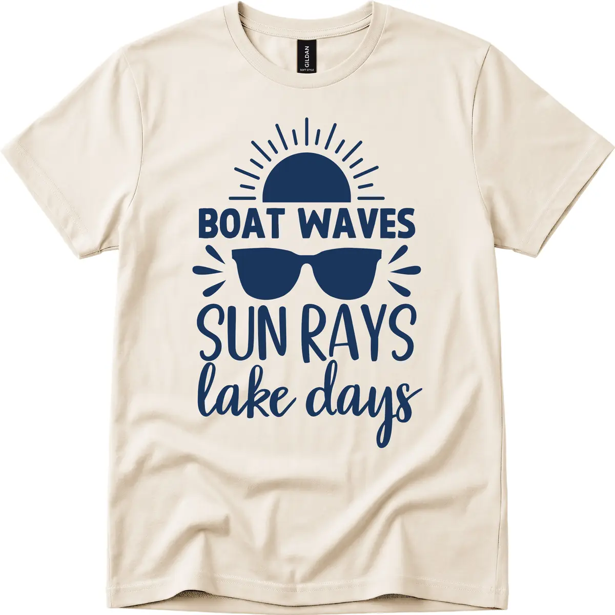 Boat Waves Sun Rays Lake Days T-Shirt in Natural