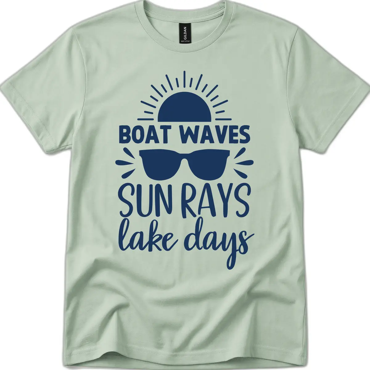 Boat Waves Sun Rays Lake Days T-Shirt in Sage