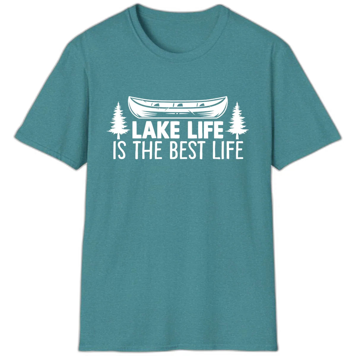 Lake Life Is The Best Life Design T-Shirt in Heather Galapagos Blue