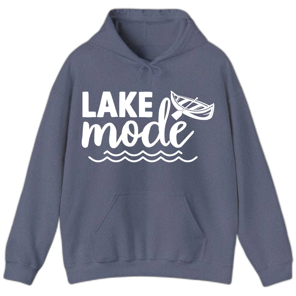 Lake Mode Canoe Design Hoodie in Heather Navy