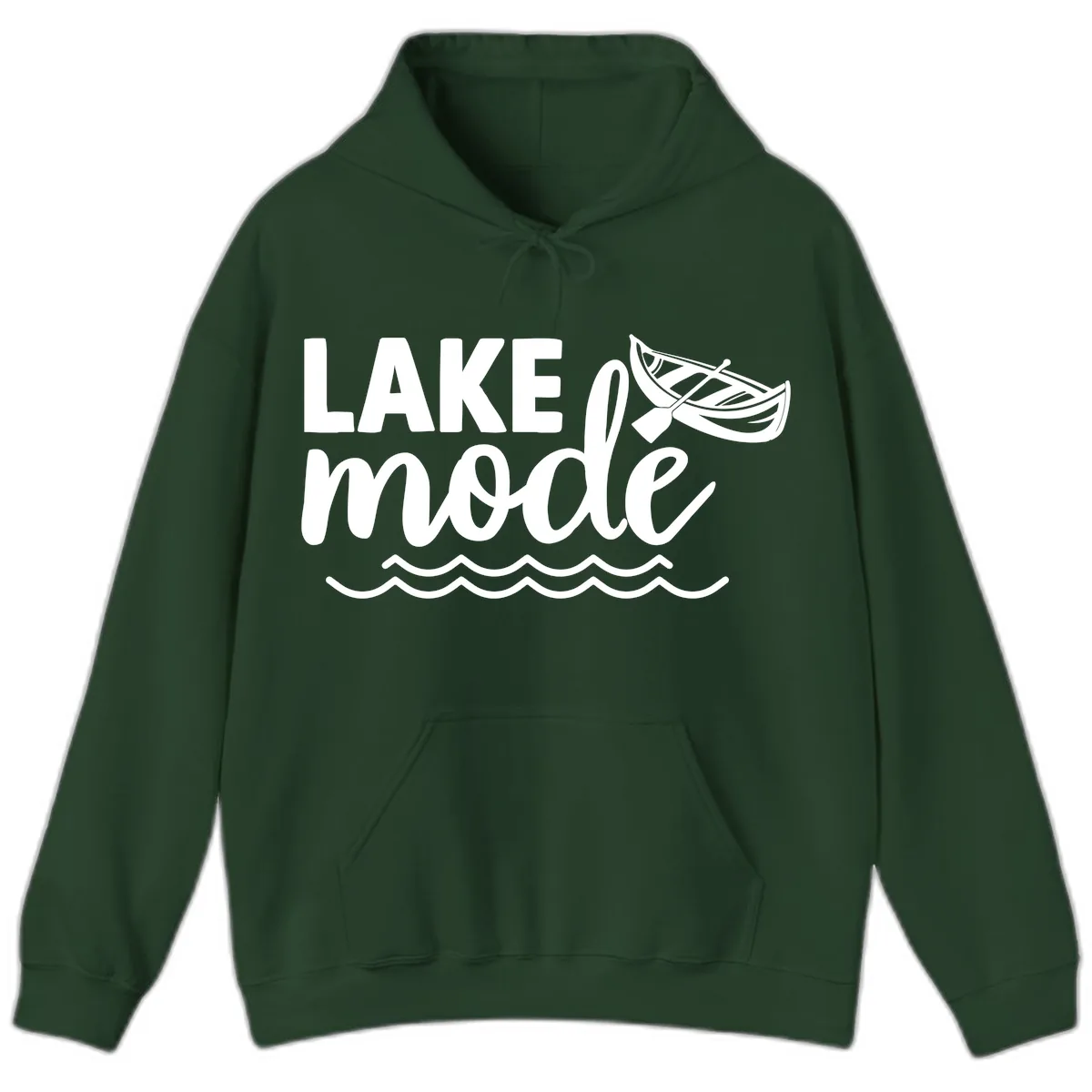 Lake Mode Canoe Design Hoodie in Forest Green