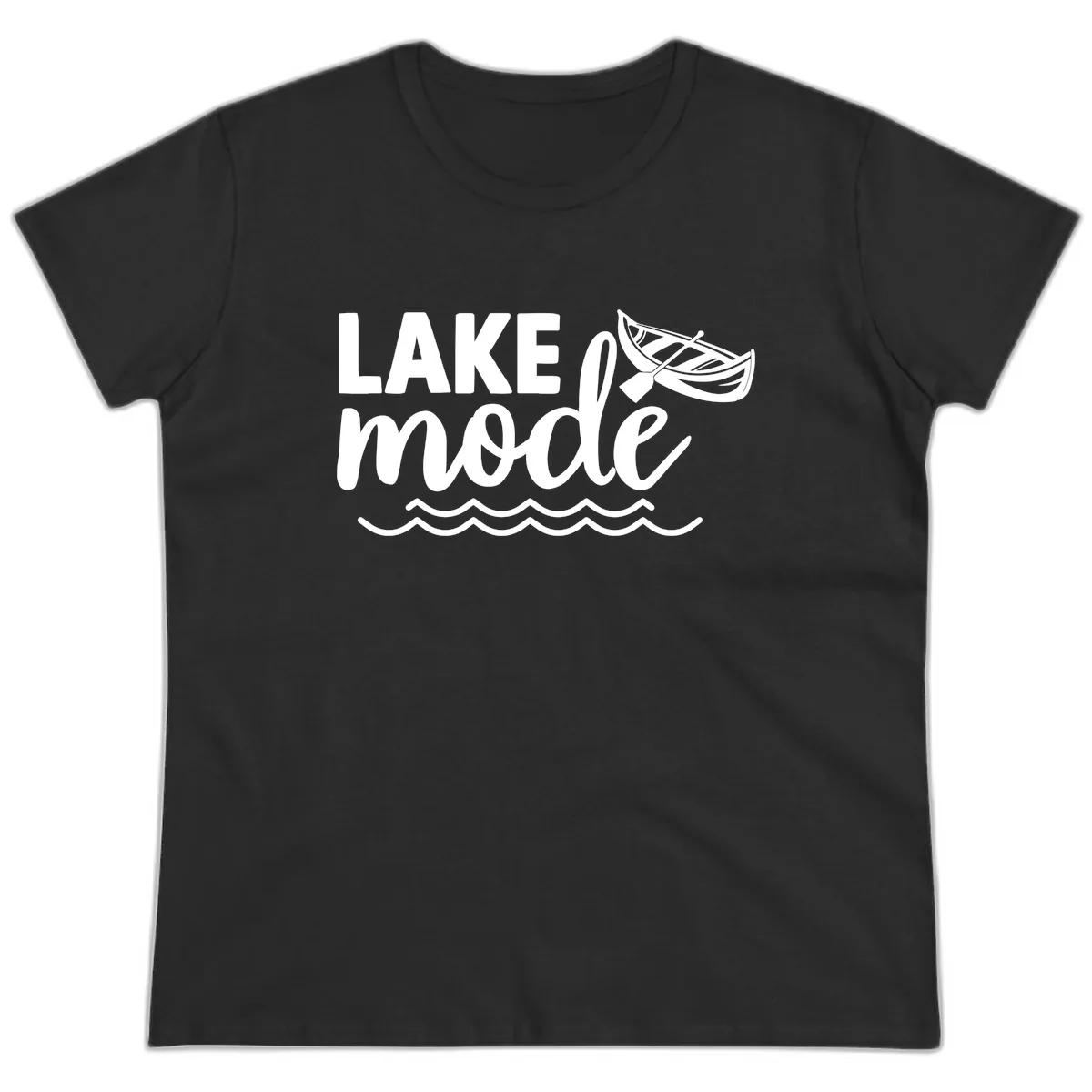Lake Mode Canoe Design Ladies Tee in Black