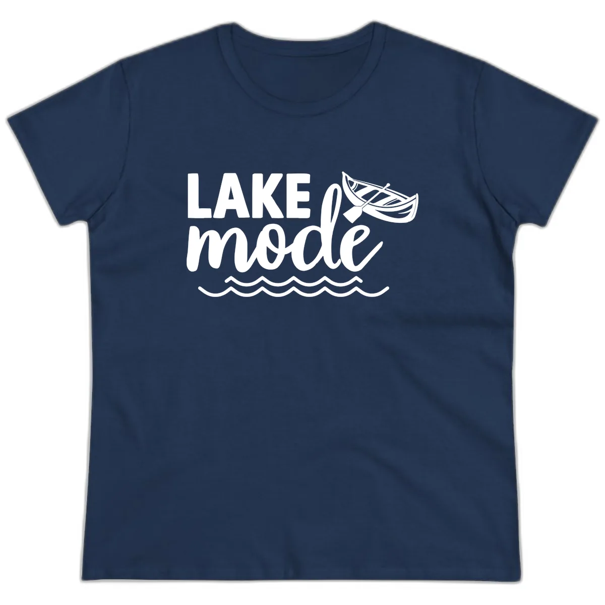 Lake Mode Canoe Design Ladies Tee in Navy