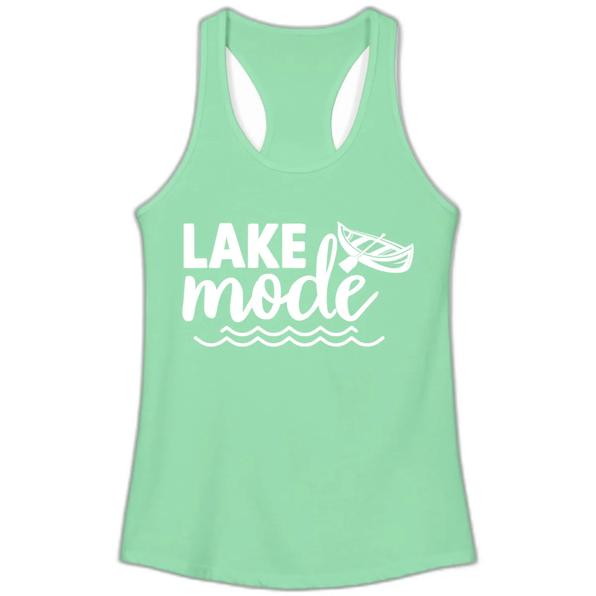 Lake Mode Canoe Design Ladies Tank in Solid Mint